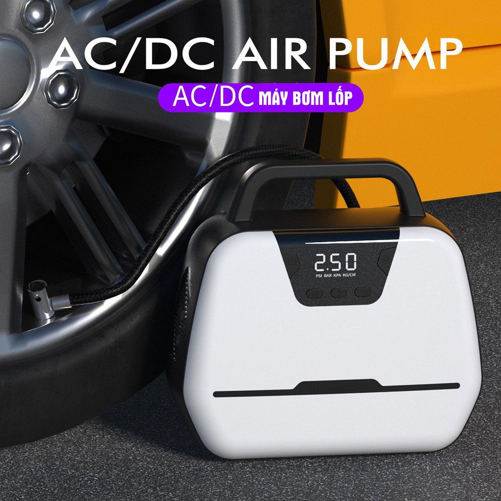 Bơm lốp xe ô tô tự động ngắt khi bơm đầy AIR COMPRESSOR ATJ-1866, điện áp 12V có đèn chiếu sáng