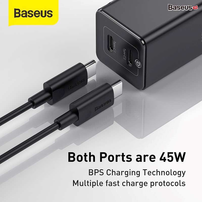 Bộ Cốc Sạc Nhanh Đa Năng Siêu Nhỏ Gọn Baseus GaN2 Mini Quick Charger C+C 45W (PD/QC3.0/ BPS/ SCP/ FCP/ AFC Multi Quick C