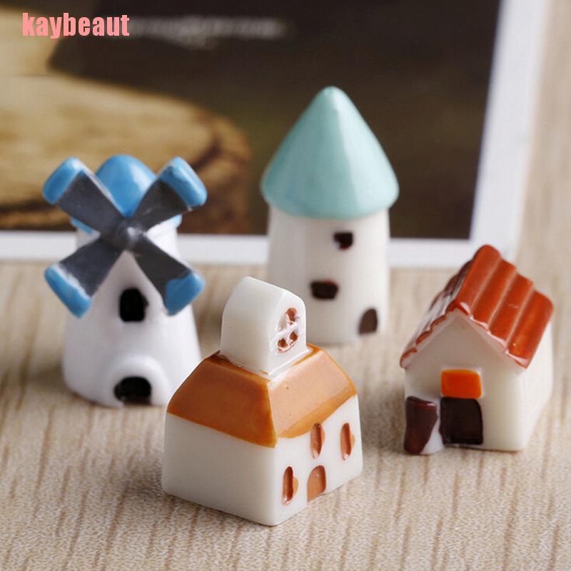 Set 4 Mô Hình Ngôi Nhà Cối Xay Gió Mini Trang Trí Sân Vườn