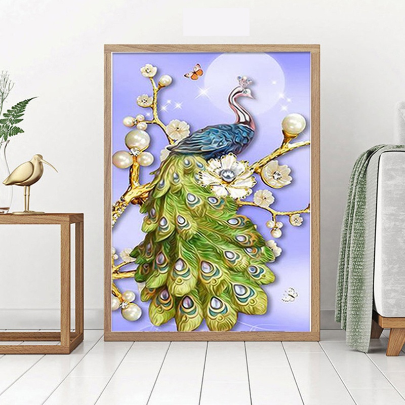 Bộ Tranh Đính Đá 5D Tự Làm Hình Chim Công Ngọc Trai