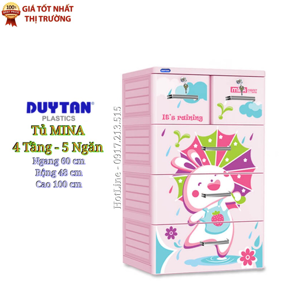 Tủ Nhựa Duy Tân 4 Tầng-5 Ngăn - Trắng Bông