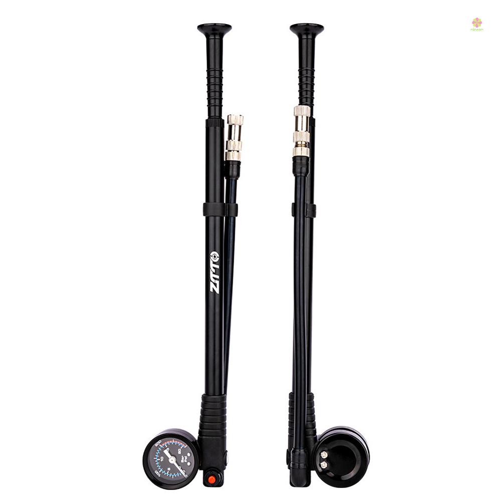 Bơm Xe Đạp 300PSI Mini ZTTO Áp Suất Cao Kèm Van Schrader & Đồng Hồ Đo Phuộc Trước Và Sau