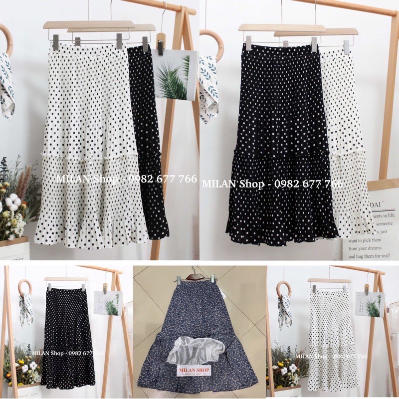 Chân váy hoa dập ly dài tầng 20 màu hot