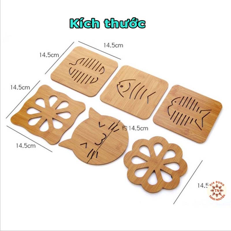 Miếng Lót Ly Nhỏ Cách Nhiệt Bằng Gỗ , Cốc, Chén Nhiều Hình Xinh Xắn size 9x9cm [LOT LY GO NHO]