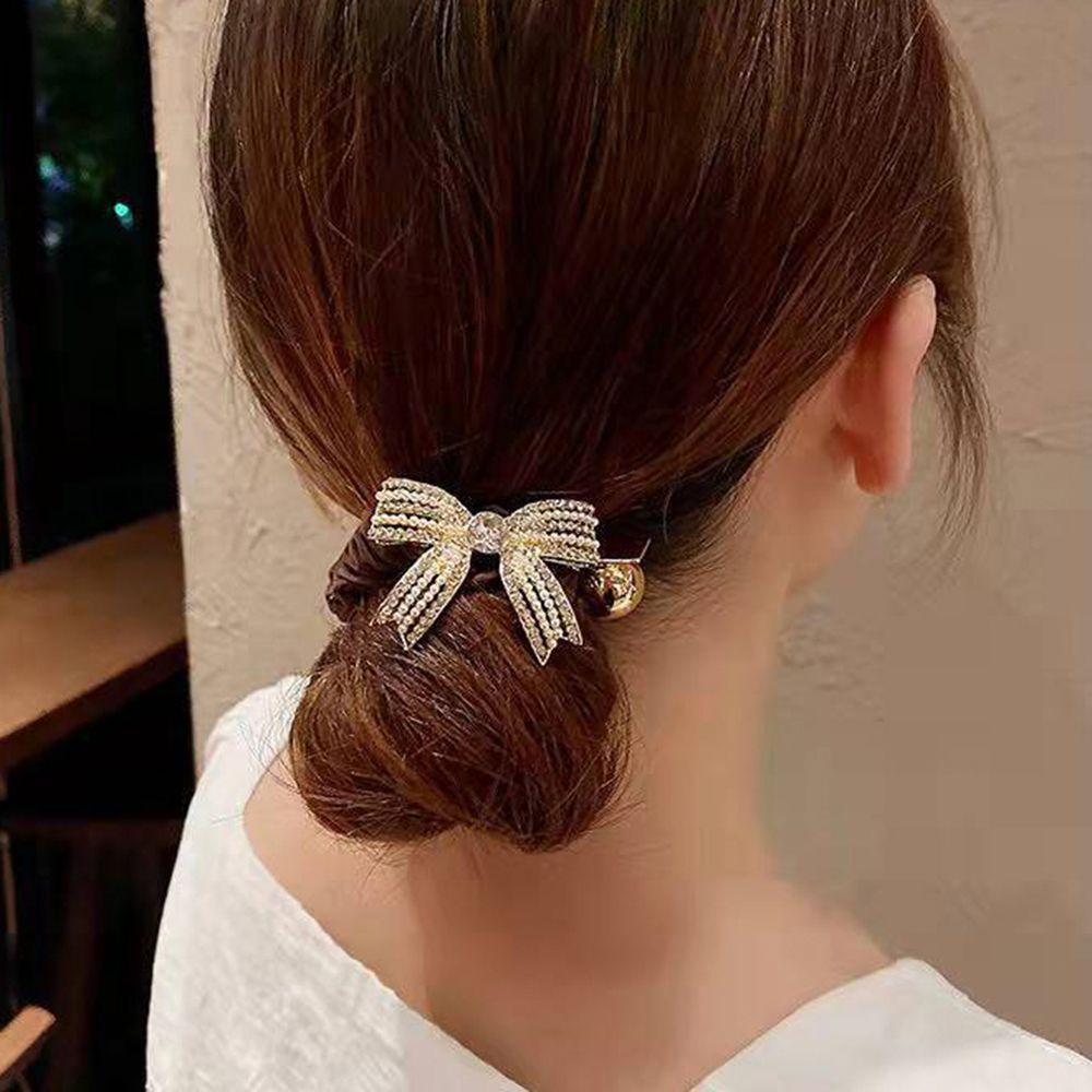 Dây Cột Tóc Bằng Hợp Kim Hình Nơ Lấp Lánh Đơn Giản Cho Nữ