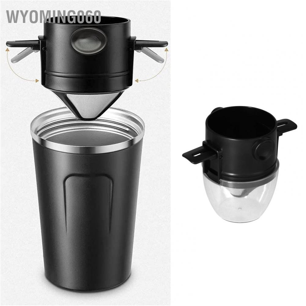 Wyoming060 304 Stainless Steel Coffee Filter with Transparent Plastic PP Cup Portable Dripper for Outdoor