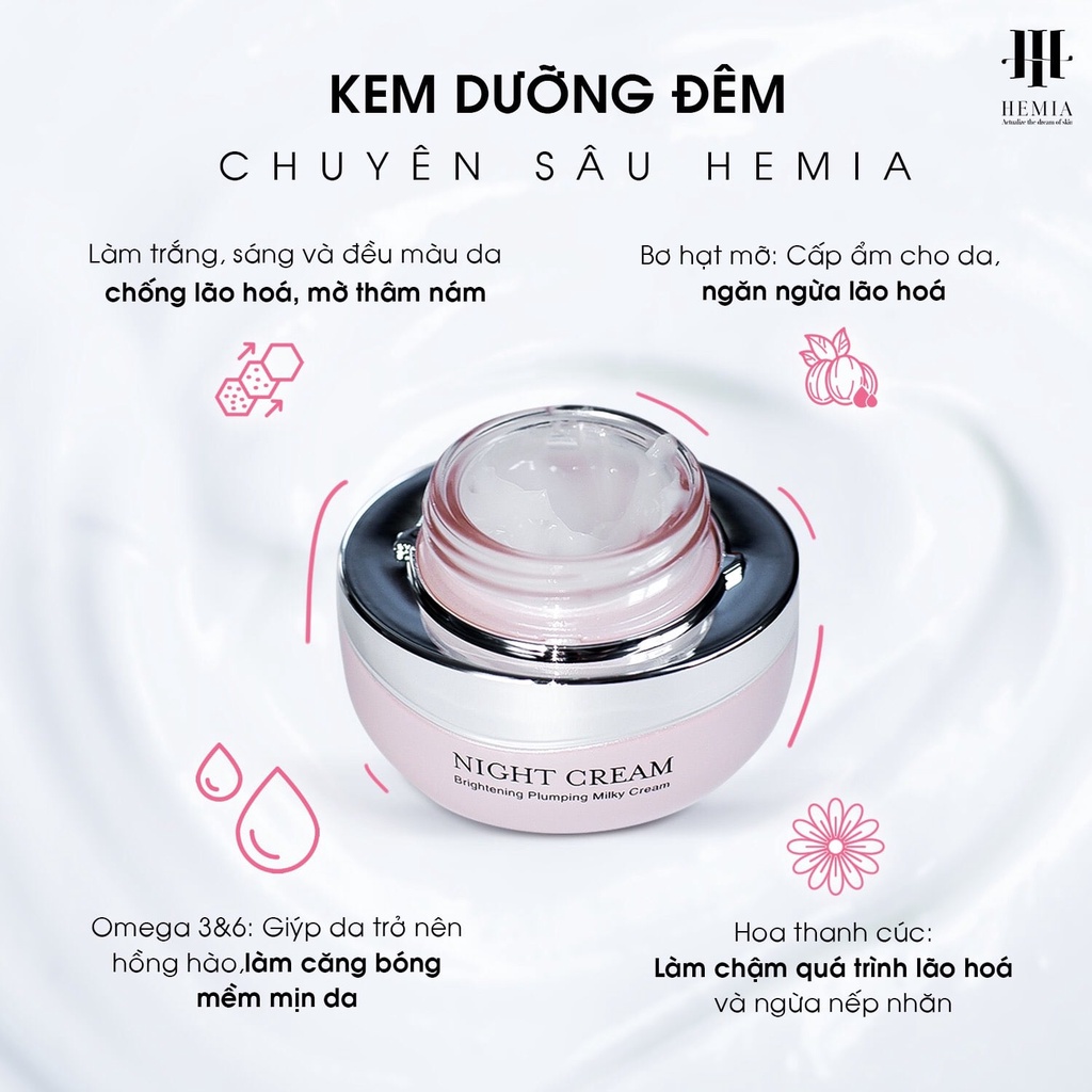 kem face hemia, kem face night cream hemia hàn quốc hộp 35gr