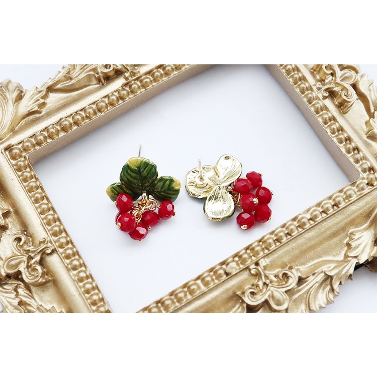 [Hàng Mới Về] Bông Tai Dạng Kẹp Hình Lá Màu Đỏ Phong Cách Mori Thời Trang Mùa Hè