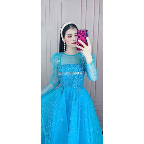 Đầm dự tiệc cổ vuông tay dài kết cườm sang trọng TRIPBLE T DRESS -size M/L (kèm ảnh/video thật) MS153Y