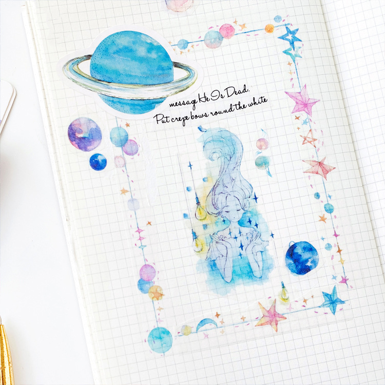 Set 46 Sticker Trang Trí Hình Hành Tinh Nhiều Màu Sắc Dễ Thương