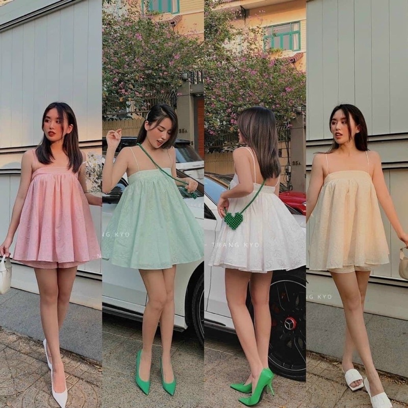 Set áo 2S hai dây hoa nổi với quần ngắn