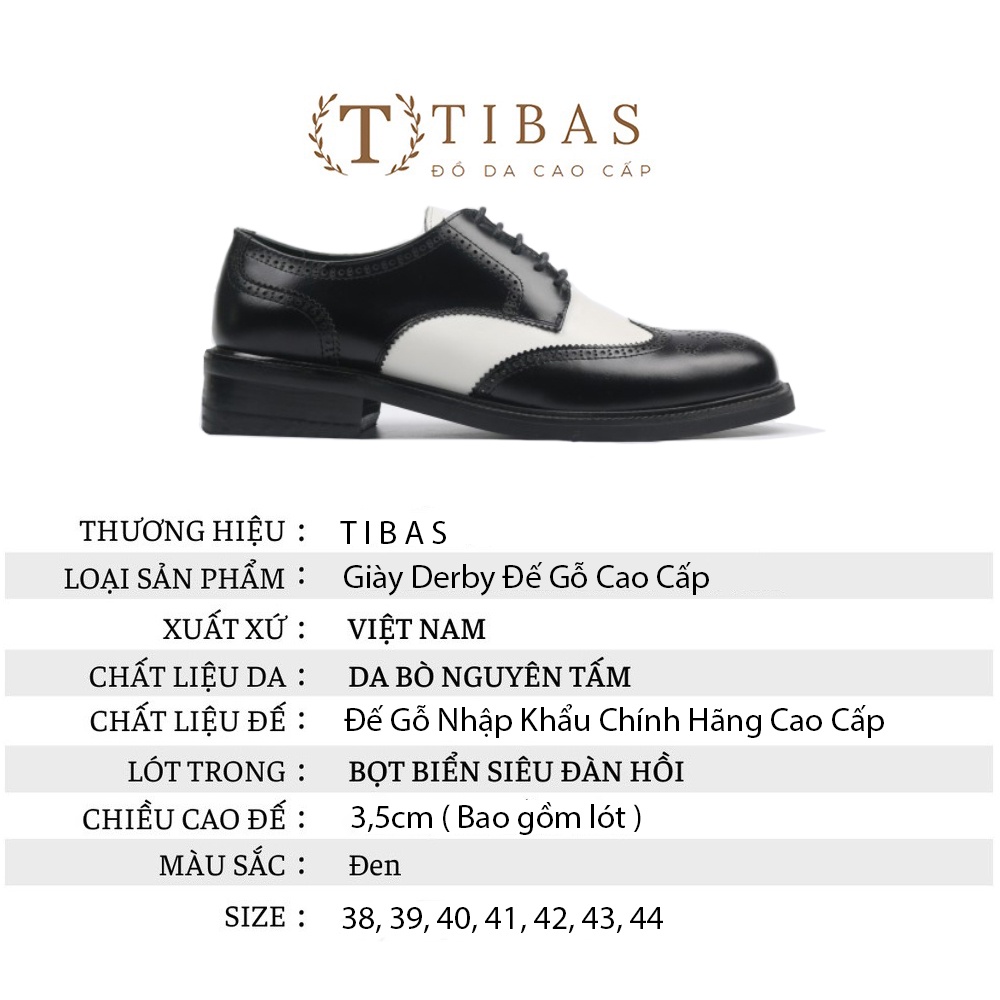 Giày Tây Nam Công Sở Cao Cấp Derby Wingtip TIBAS Bảo Hành 12 Tháng