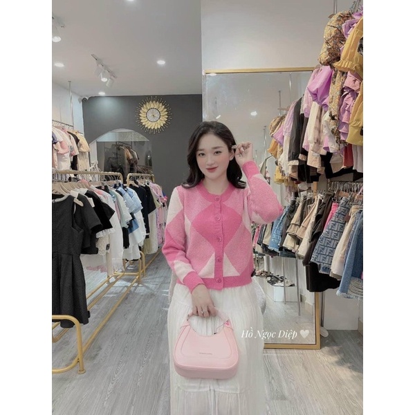 ÁO CADIGAN TRÁM 2 MÀU XANH HỒNG