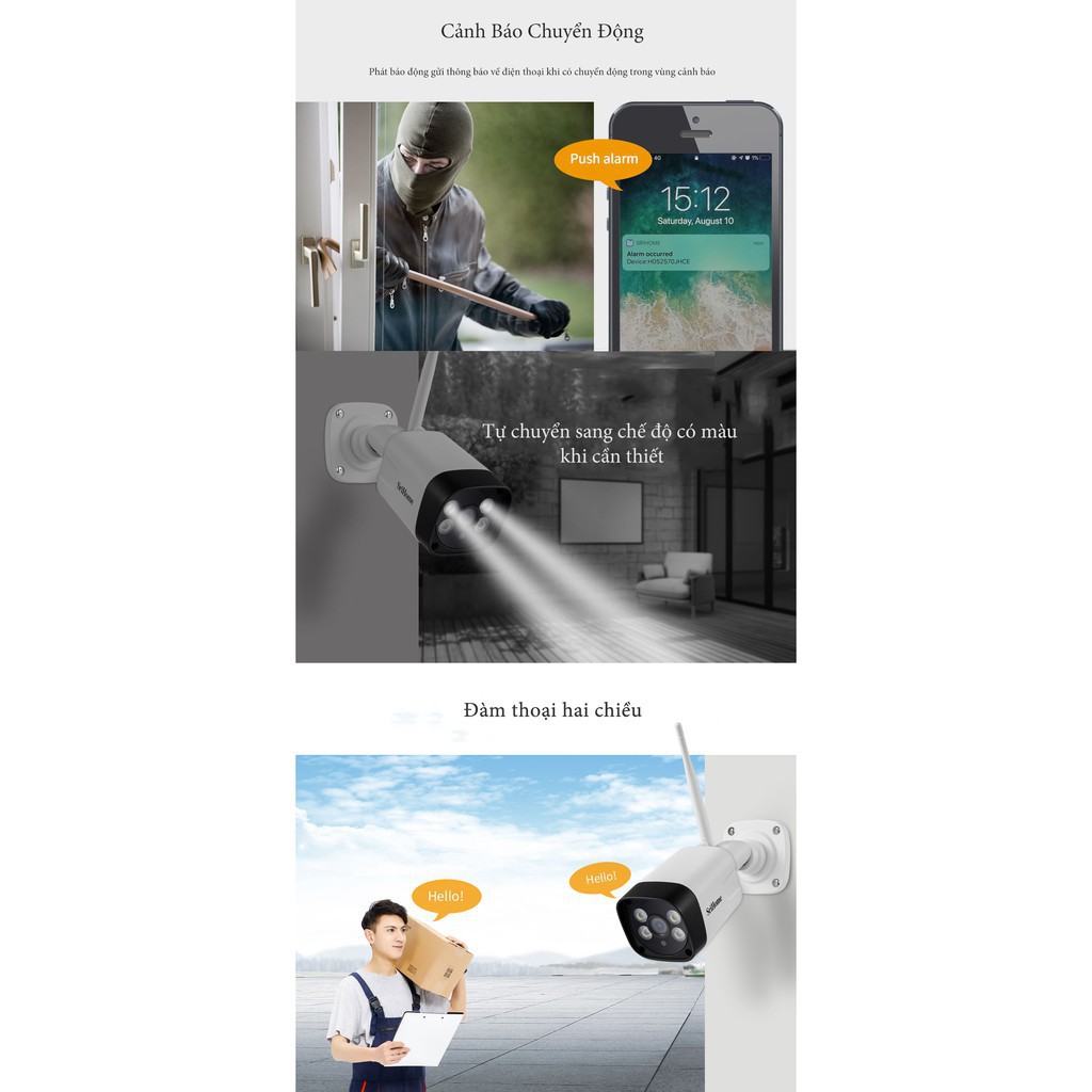 Camera IP wifi Srihome SH035 3.0MP 1269 Pixel FullColor - Xem Đêm Có Màu - Vỏ Kim Loại kèm thẻ nhớ 64G | BigBuy360 - bigbuy360.vn