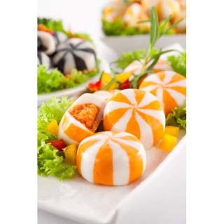 Viên thả lẩu bánh bao trứng cá/ nhím biển viên cam dùng nhúng lẩu, xiên que, chiên, hấp, nấu, xào