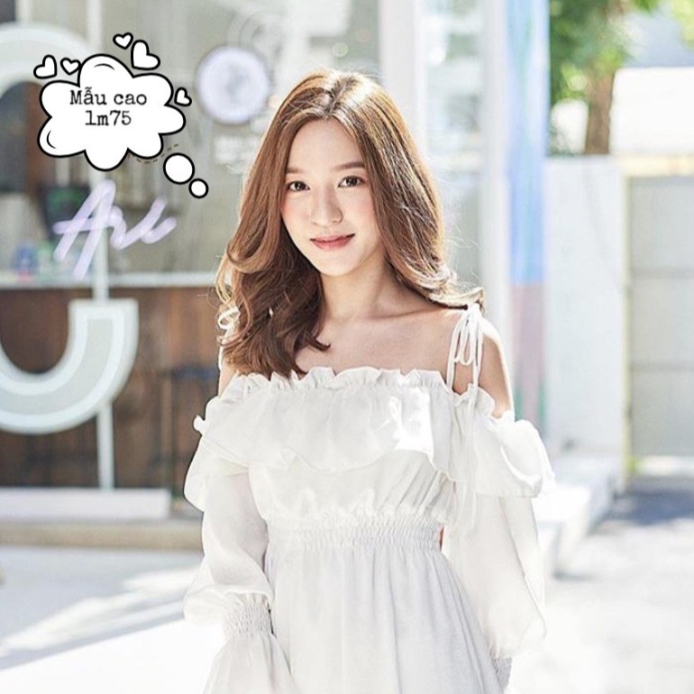 Đầm trắng trễ vai hot 2022_ Váy 2 dây maxi rớt vai tay bồng đi chơi xinh xắn nhà LioLa | BigBuy360 - bigbuy360.vn
