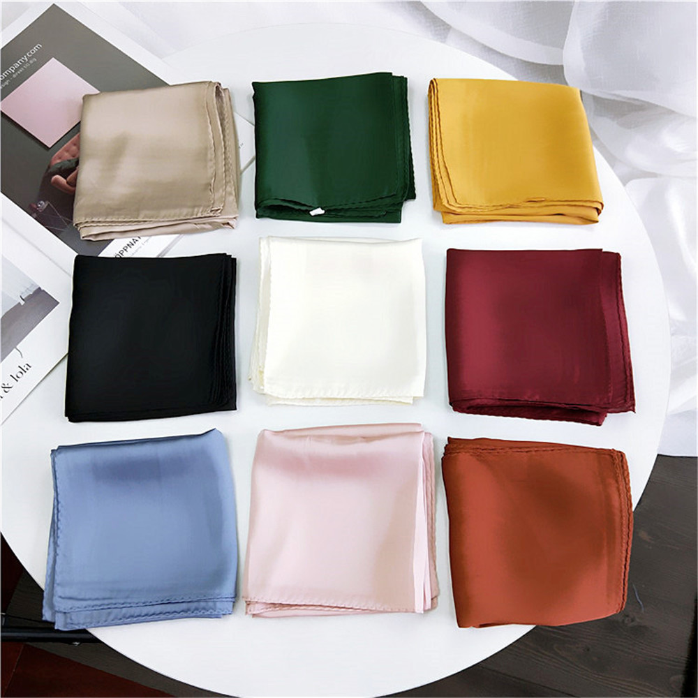 Khăn Choàng Cổ Bằng Lụa Satin Hình Vuông Màu Trơn Phong Cách Cổ Điển Thời Trang Cho Nữ
