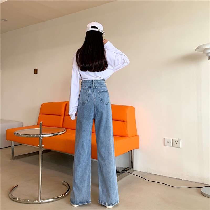 Quần Jeans Ống Rộng Lưng Cao Thời Trang Có Cỡ Lớn Cho Nữ