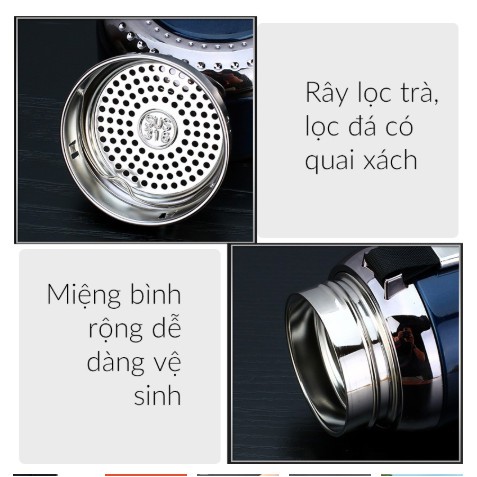 Bình giữ nhiệt inox SUS 316 giữ nhiệt liên tục 24h, có rây lọc, phong cách thể thao, khỏe khoắn