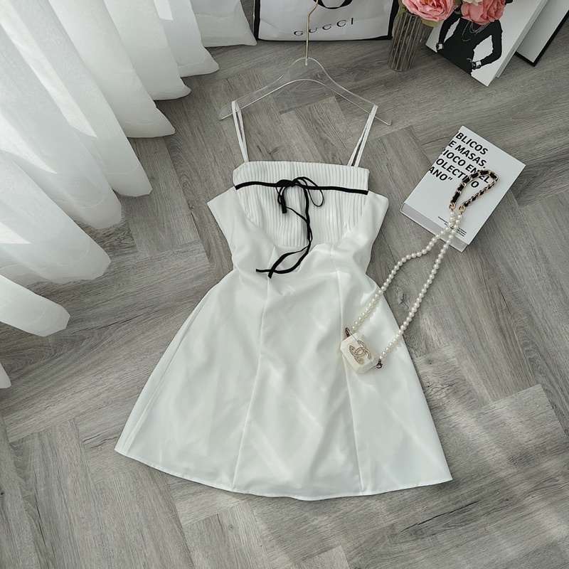 ĐẦM XẾP NGỰC NƠ 2 DÂY 2 MÀU