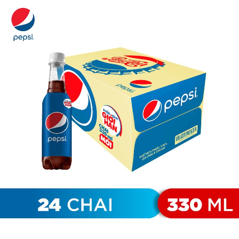 Thùng 24 chai nước ngọt có ga Pepsi 330 ml/ mirinda cam/ mirinda việt quất/ 7up/ đá me 320ml