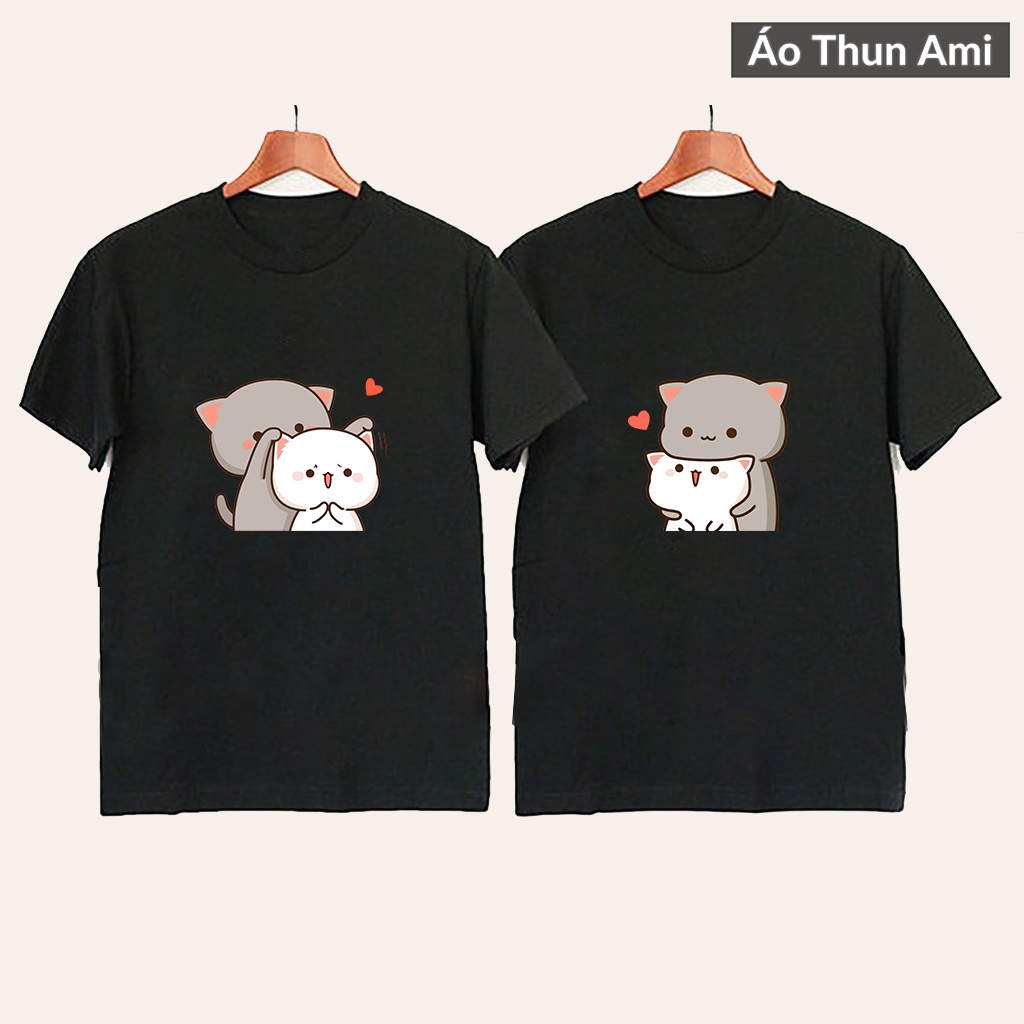 ⚡️FREESHIP⚡️Áo Cặp Đôi In Hình Mèo Cute dễ thương cho các ặp đôi Mẫu Áo Đen - Couple T-Shirt
