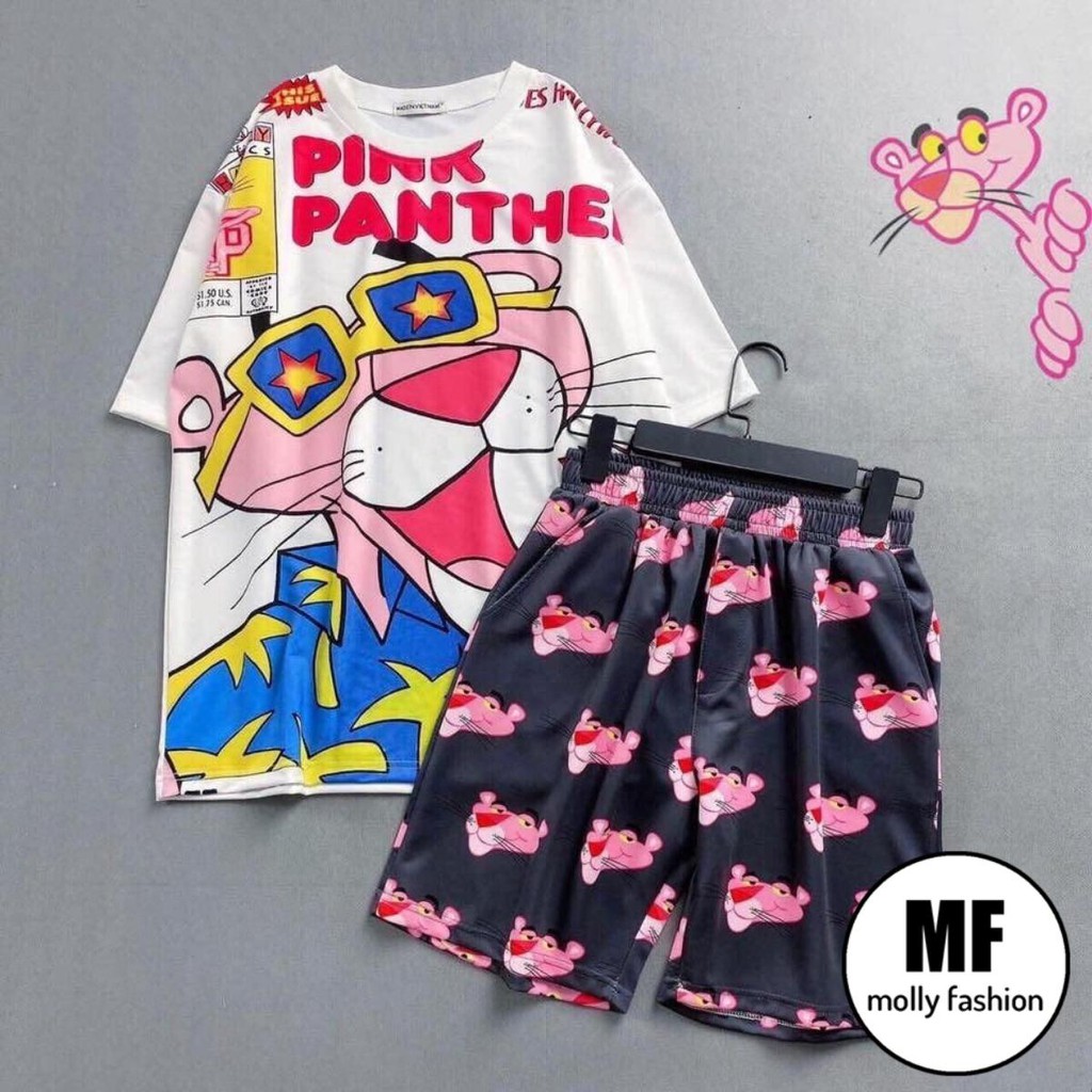 [Mã FAMARAL2 giảm 10K đơn 50K] Set đồ bộ hoạt hình ❤️ Bộ mặc nhà Cartoon BÁO HỒNG form rộng Unisex nam nữ Molly Fashion