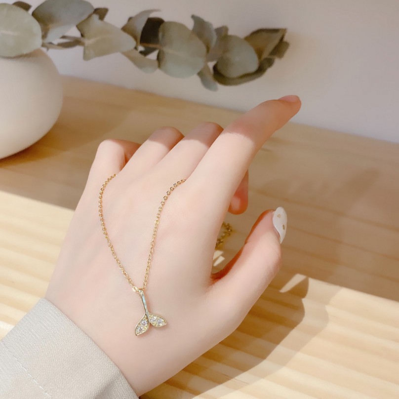 vòng cổ Thép Titan Mặt Đuôi Tiên Cá Đính Đá Zircon / Dây Chuyền