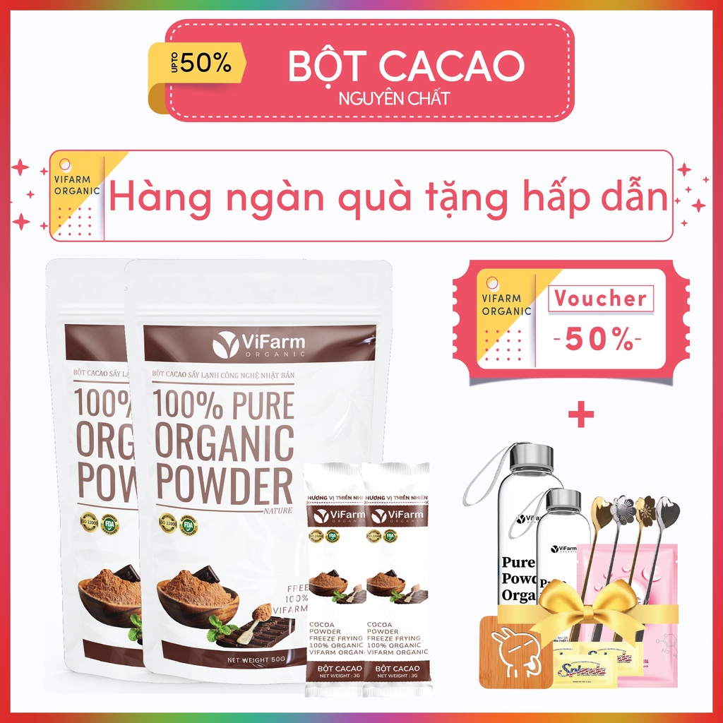 Bột Ca Cao Nguyên Chất 100% ViFarm 50Gram, Bột Cacao không đường, Hỗ Trợ Giảm Cân, Ăn Kiêng