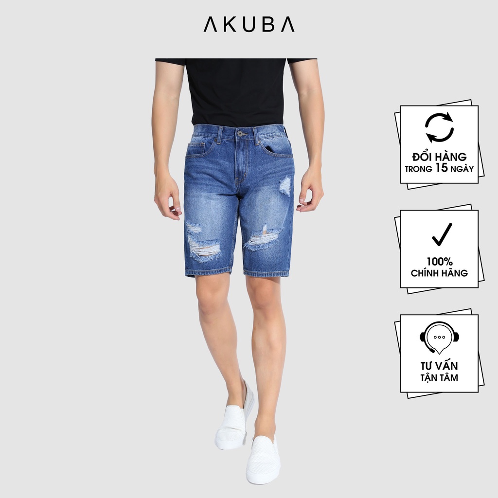 Quần Short Jean Nam Rách Thời Trang Cao Cấp AKUBA Form Skinny | 01D19133