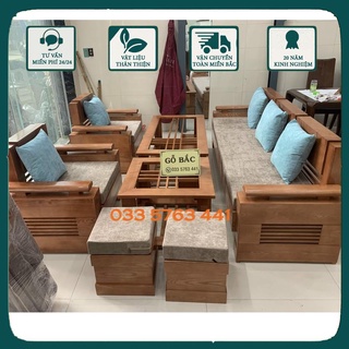 Ảnh thật bộ ghế sofa gỗ sồi nga đối giá gốc tại xưởng bộ ghế 7 món sofa sofa giường sofagiuong sofa gỗ sofa go