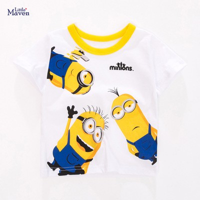 Áo thun cộc tay bé trai chính hãng LITTLE MAVEN - mẫu ATE040 ÁO MÀU TRẮNG IN HÌNH MINION