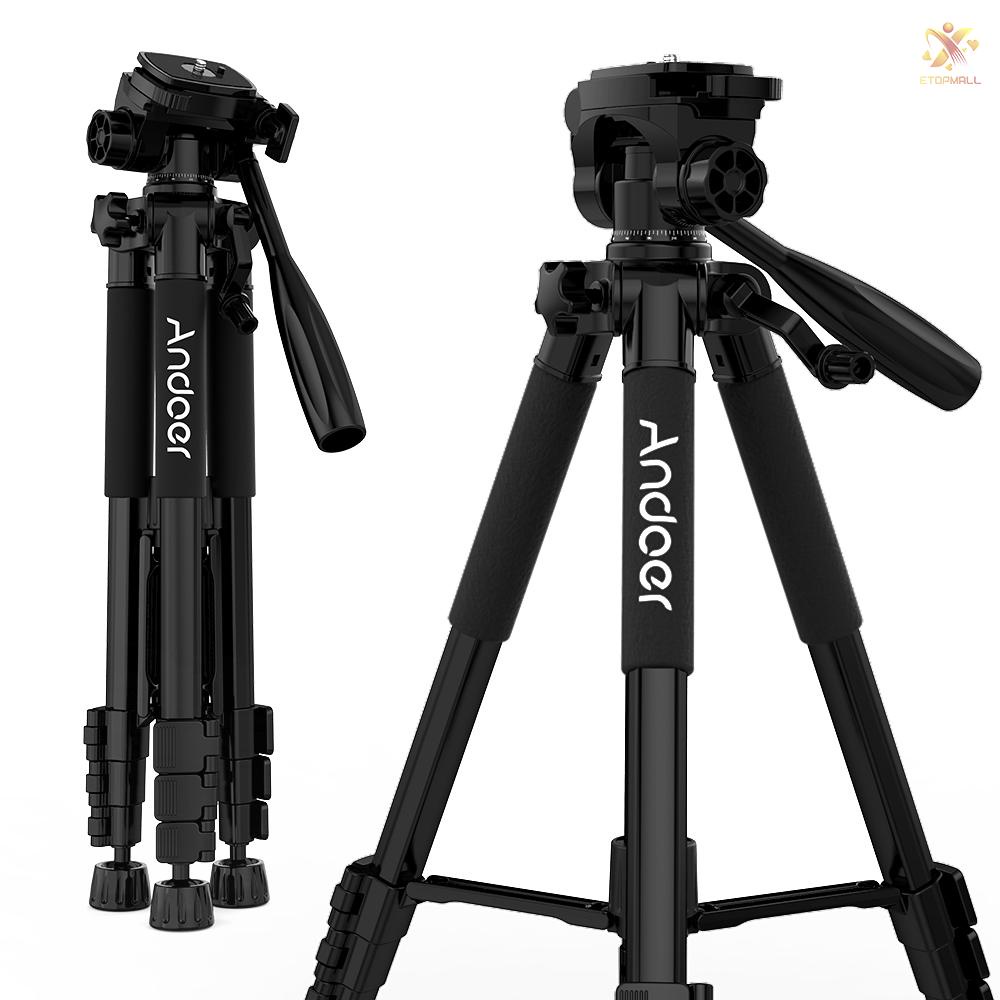 ET Andoer TTT-663N 57.5inch Travel Lightweight Camera Tripod for Photography Video Shooting Support DSLR SLR Camcorder with Carry Bag Phone Clamp Max.Load 3kg