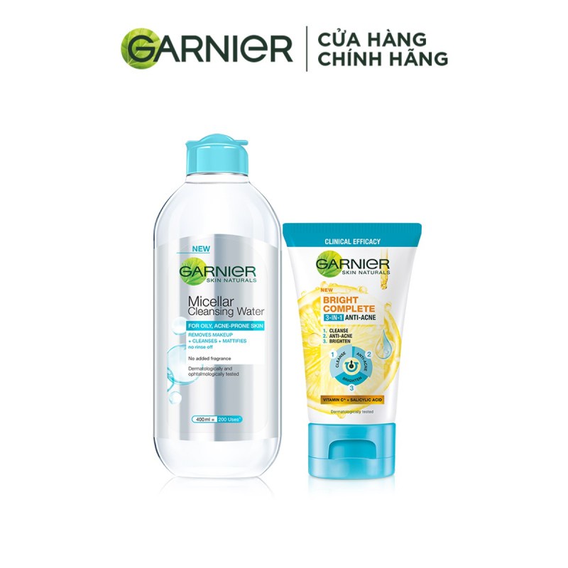 Bộ sản phẩm làm sạch, giảm mụn và sáng da dành cho da dầu mụn Garnier | BigBuy360 - bigbuy360.vn