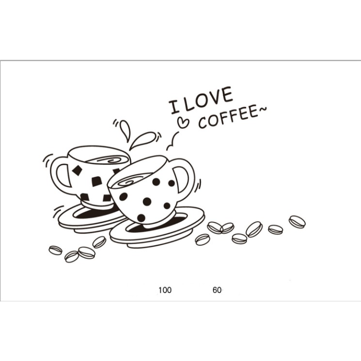 Decal trang trí tường 2 ly I Love Coffee
