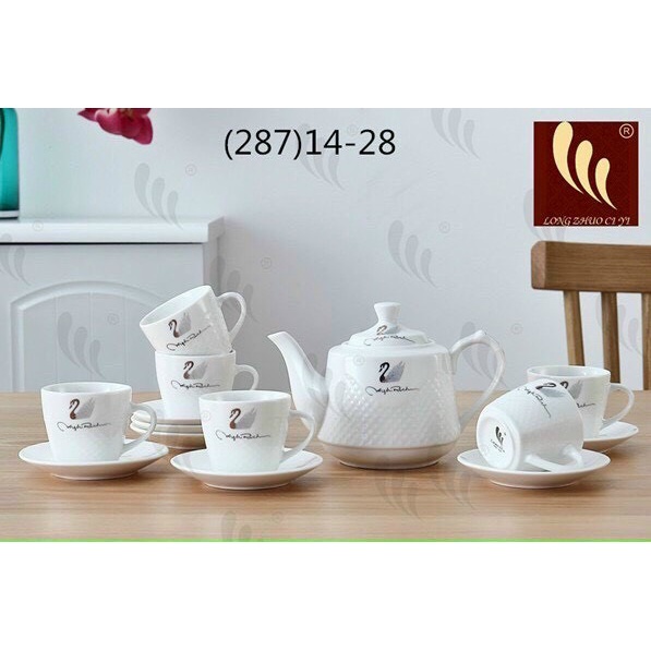BỘ ẤM VÀ TÁCH TRÀ SỨ TRÁNG MEN CAO CẤP HÀN QUỐC GỒM 6 TÁCH KÈM 6 ĐĨA LÀM QUÀ TẶNG TUYỆT VỜI