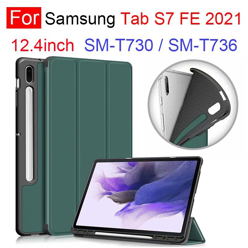 Bao Da Máy Tính Bảng Tpu Mềm Có Ngăn Đựng Bút Cho Samsung Galaxy Tab S7Fe T730 T736 12.4inch Ốp