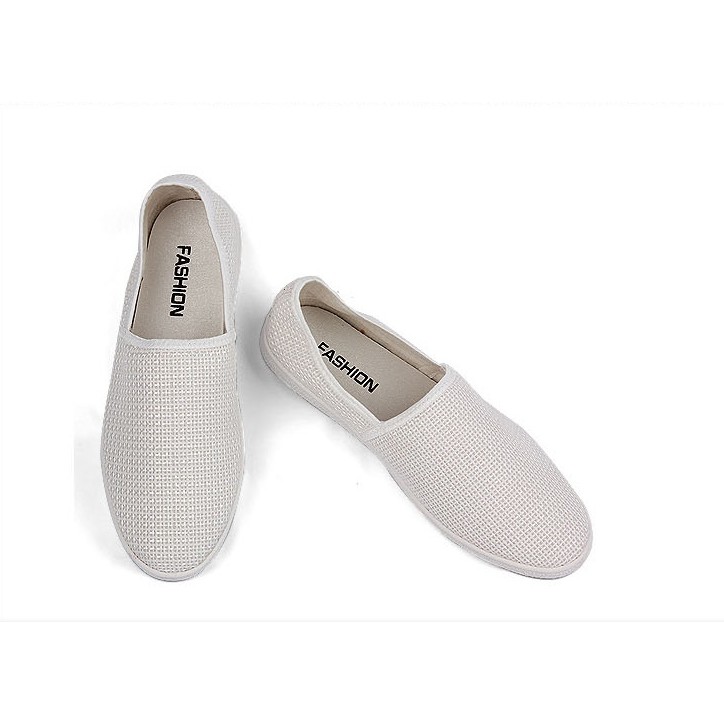 Giày lười nam L48, giày vải slipon sợi Canvas màu trắng trơn phong cách độc đáo, cá tính | BigBuy360 - bigbuy360.vn