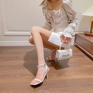 Sandal cao gót nữ dây mảnh hở gót mũi vuông đế nhọn 7 phân