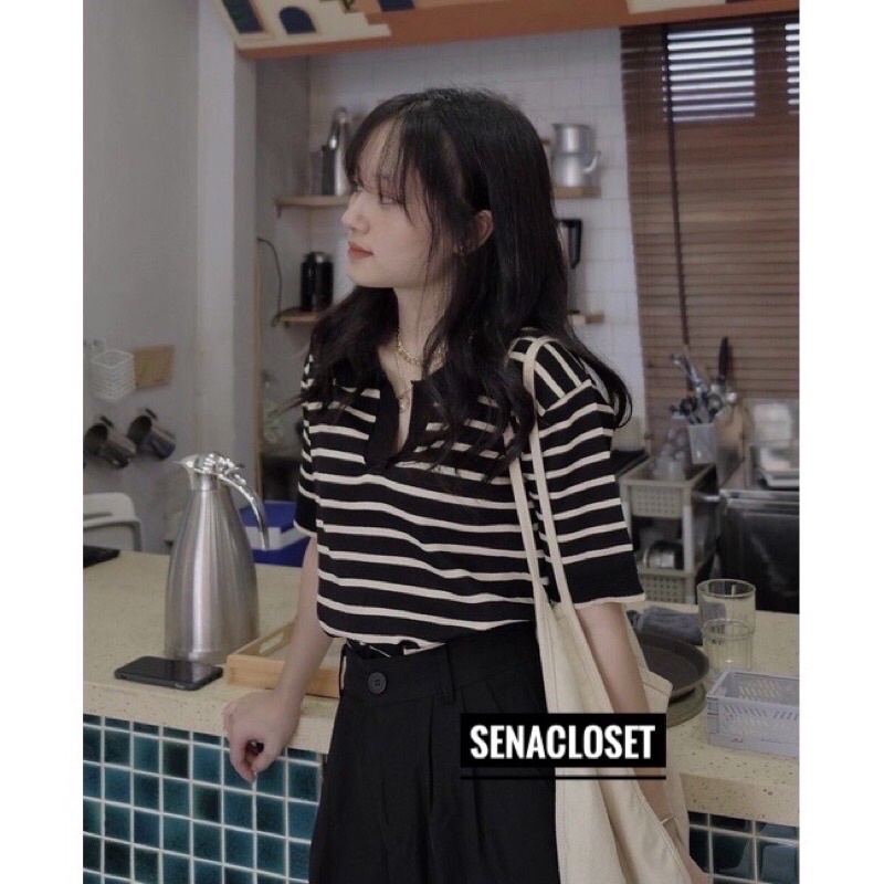 Senacloset- Áo Len Montoghi kẻ ngag hàn quốc 3 màu