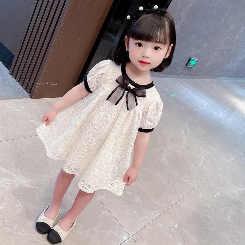 Đầm ngắn tay phối ren xinh xắn cho bé gái