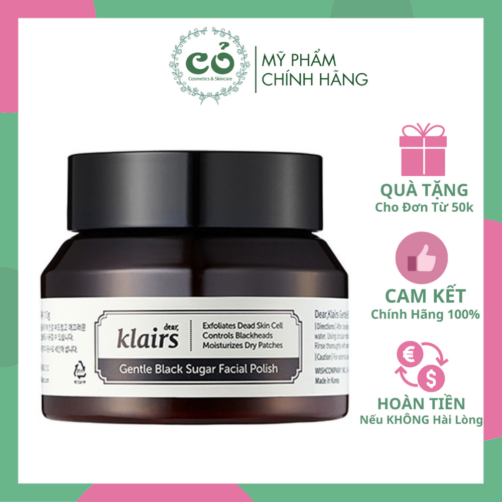 Tẩy Tế Bào Chết Đường Đen Klairs Giảm Mụn Đầu Đen, Se Khít Lỗ Chân Lông Klairs Gentle Black Sugar Facial Polish 110g