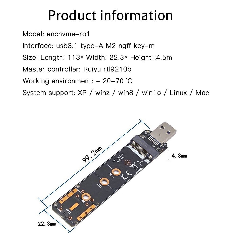 Hộp Đựng Ổ Cứng Chuyển Đổi Usb3.1 Sang Nvme Sata Dual Protocol M.2 Ngff Protocol Sang A Port Ruiyu Rtl9210B (Reeu) | BigBuy360 - bigbuy360.vn