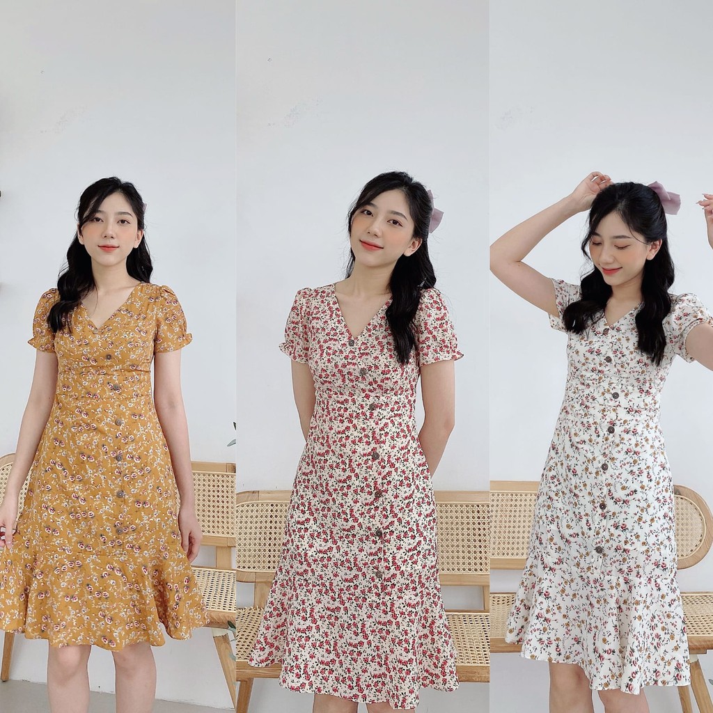 váy vạt chéo hoa nhí