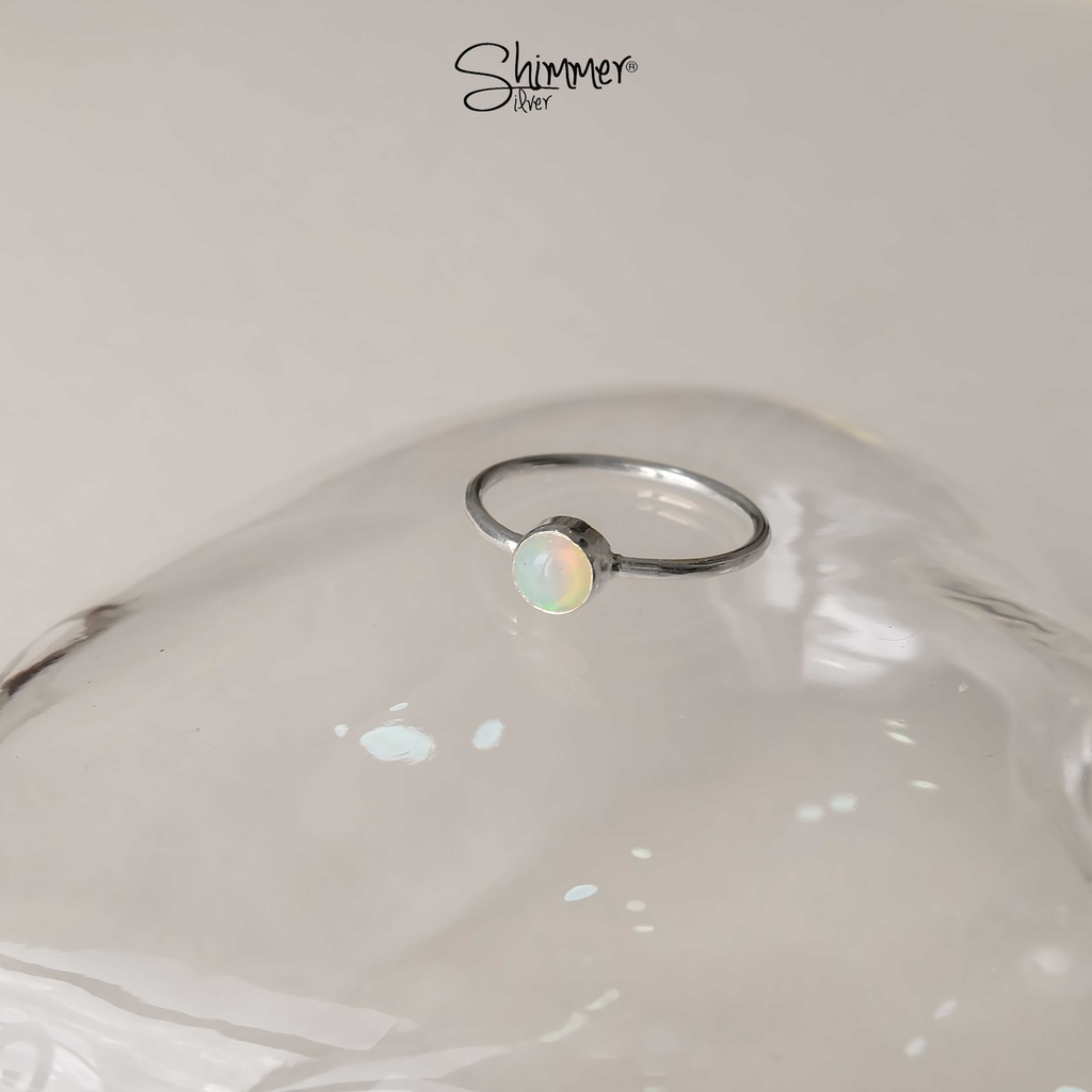 Nhẫn Nữ Bạc 925 Cao Cấp SHIMMER SILVER - Đá Thiên Nhiên BASIC OPAL Phong Thủy May Mắn Năng Lương Không Kị Mệnh