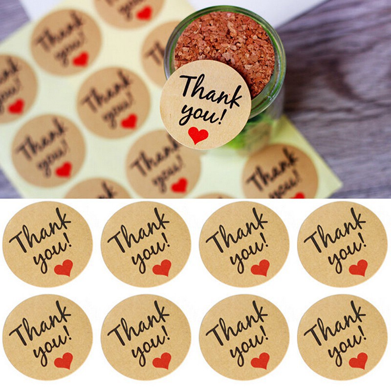 Set 60 Sticker Giấy Kraft Hình Trái Tim Trang Trí Bánh Kem