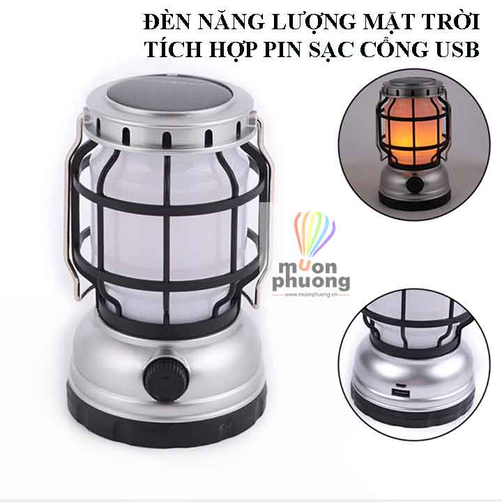 Đèn năng lượng mặt trời kết hợp pin sạc hiệu suất cao cổng sạc USB với thiết kế cổ điển retro - MUÔN PHƯƠNG SHOP