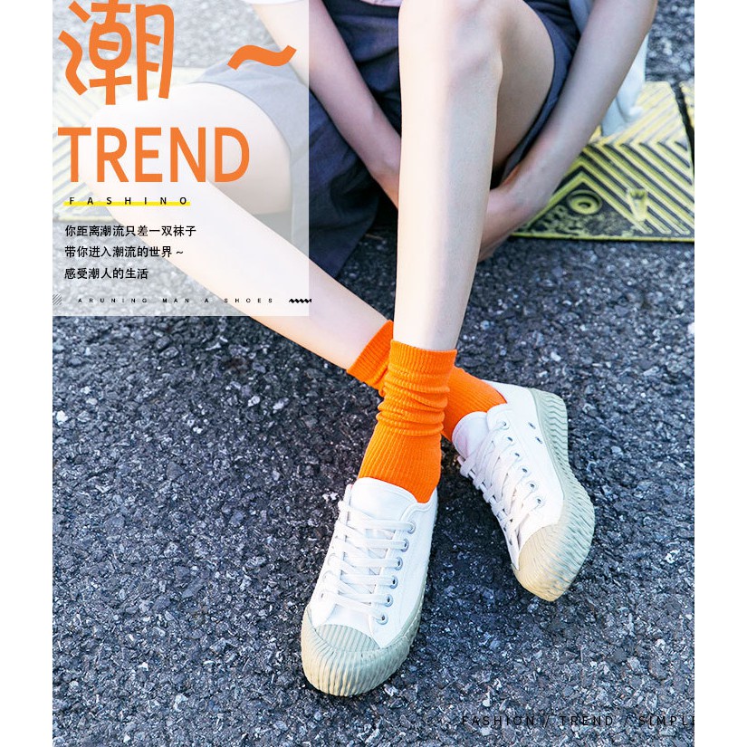 Đôi vớ cotton màu trơn phong cách nhật bản mới cho nữ