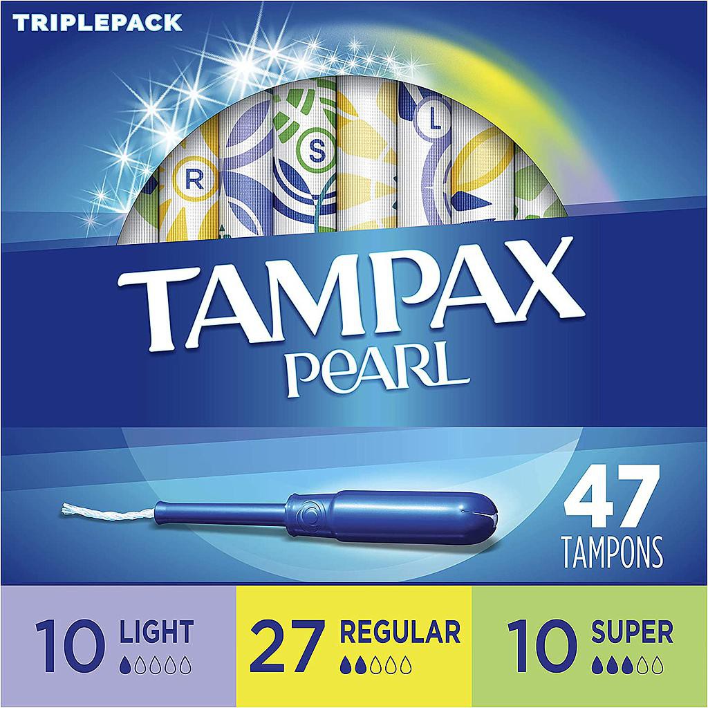 Băng vệ sinh dạng ống Tampons siêu thấm Tampax Pearl Light, Regular, Super 47 miếng
