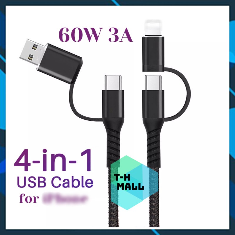 Cáp Sạc Nhanh Đọc 4 Trong 1,Cáp Truyền Dữ Liệu Và Sạc Nhanh Công Suất Cao USB + Type-C Sang Type-C +/Micro